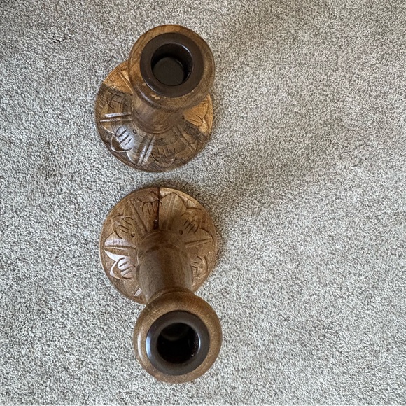 Vintage Wooden Carved Candle Holders with Felt Protective Holders - Picture 5 of 7